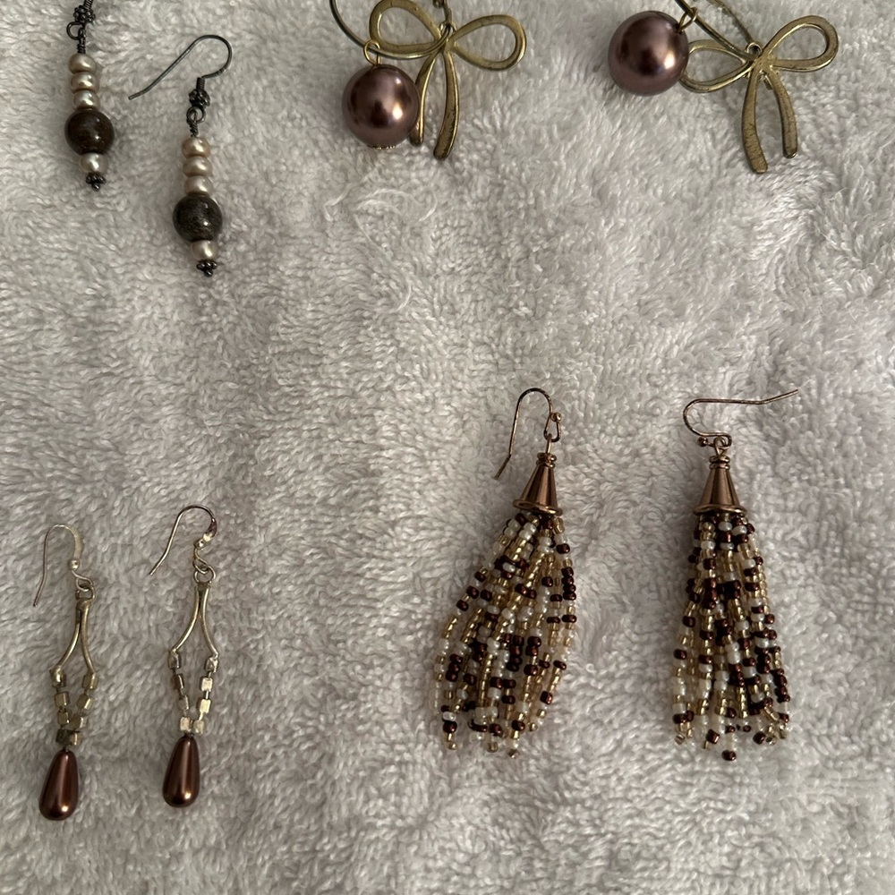 Elegant Gold and Brown Beaded Earrings LOT
